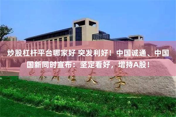 炒股杠杆平台哪家好 突发利好！中国诚通、中国国新同时宣布：坚定看好，增持A股！
