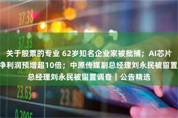 关于股票的专业 62岁知名企业家被批捕；AI芯片龙头300613，净利润预增超10倍；中原传媒副总经理刘永民被留置调查｜公告精选